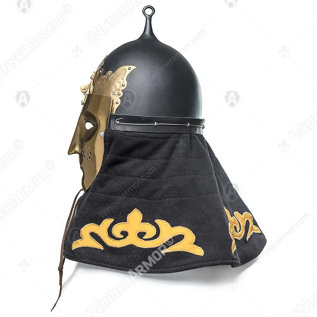 Eastern helmet with face mask, TiN gold finish